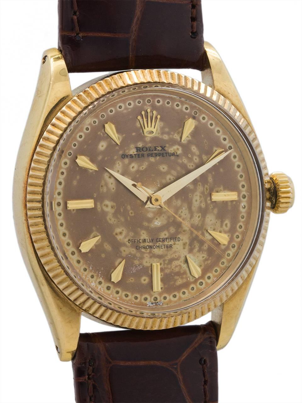Rolex Yellow Gold Oyster Perpetual Self Winding Wristwatch Ref 6569, circa 1956 In Excellent Condition In West Hollywood, CA