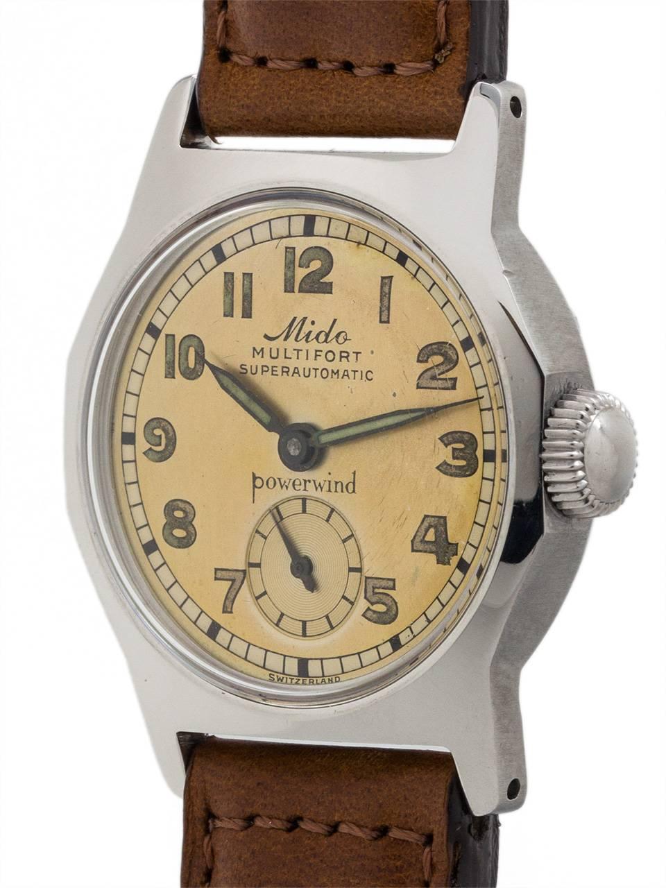 Mido Stainless Steel Multifort Midsize Automatic Wristwatch, circa 1950s In Excellent Condition In West Hollywood, CA