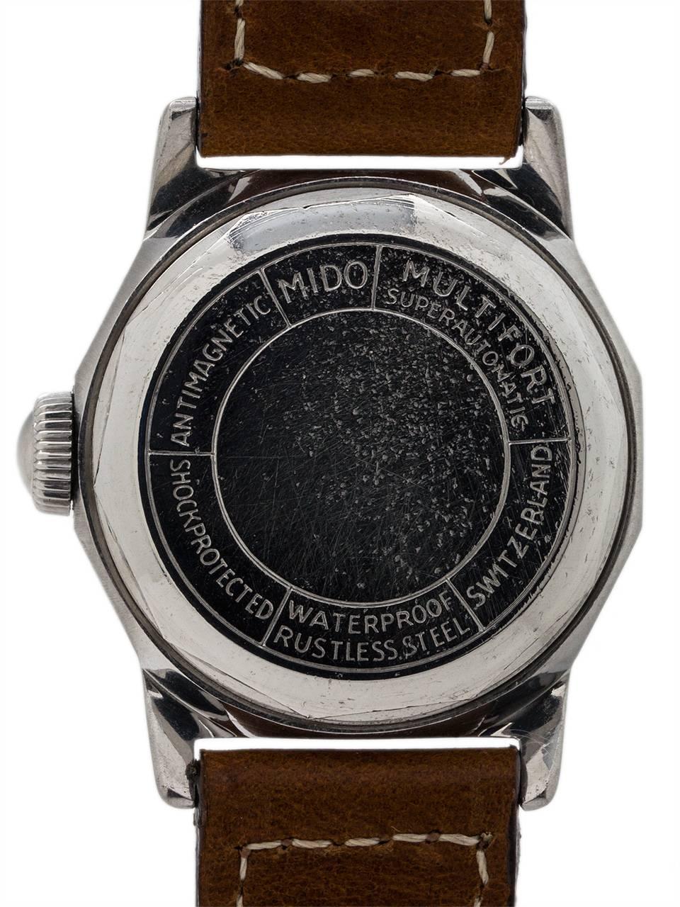 Women's or Men's Mido Stainless Steel Multifort Midsize Automatic Wristwatch, circa 1950s