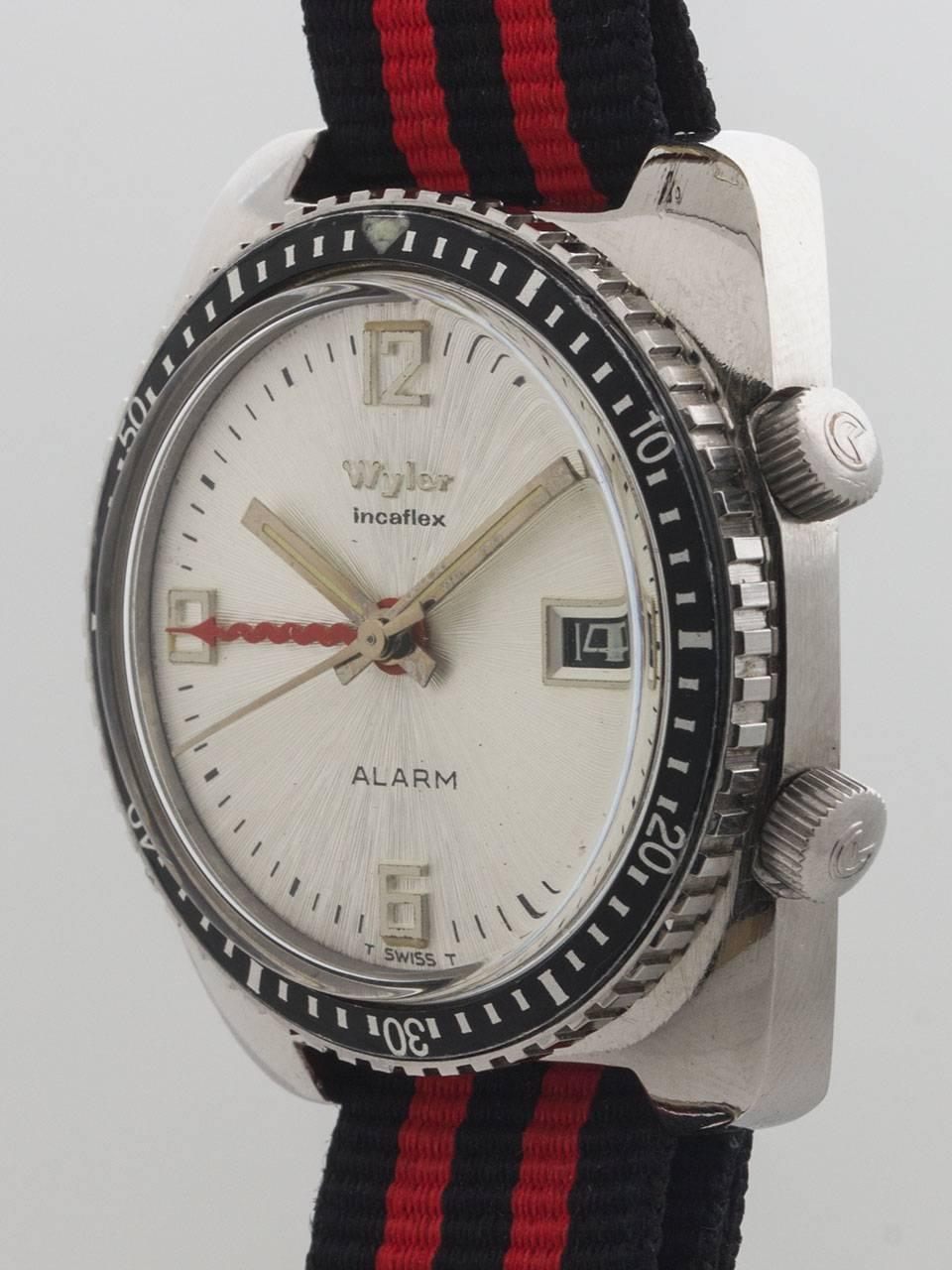 Wyler stainless steel Alarm “Moderne” Manual Wristwatch, circa 1960s   In Excellent Condition In West Hollywood, CA