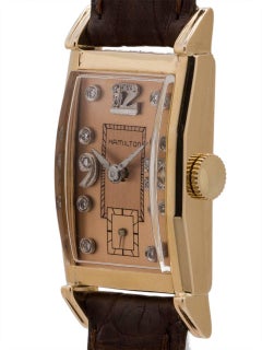 Hamilton Yellow Gold Diamond Dial Manual Wind Wristwatch, circa 1950s