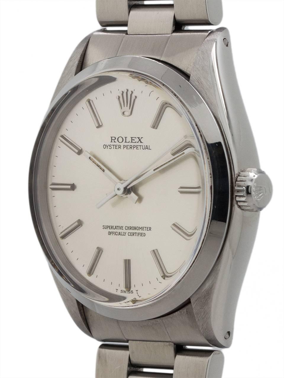 Rolex Stainless Steel Oyster Perpetual self winding wristwatch, circa 1985 In Excellent Condition In West Hollywood, CA