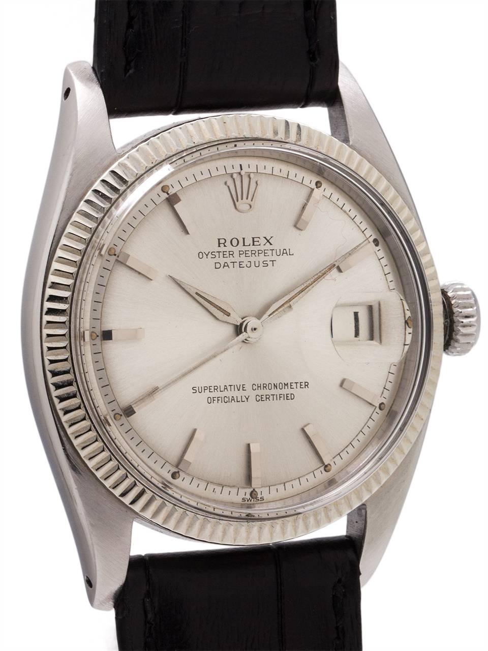 Rolex White Gold Stainless Steel Datejust self winding wristwatch, circa 1961 In Excellent Condition In West Hollywood, CA