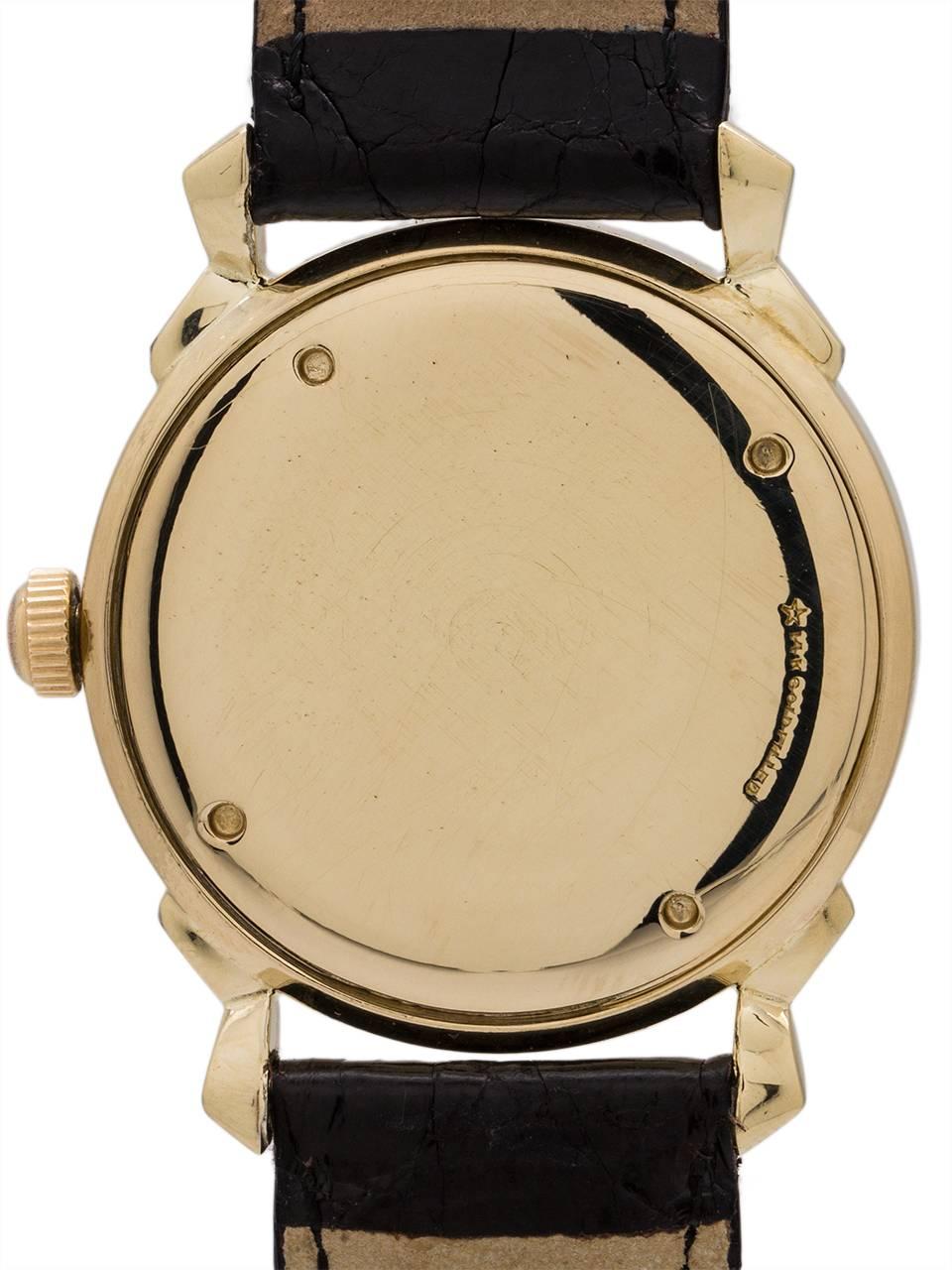 Lord Elgin Yellow Gold Retro Manual Wind Wristwatch, circa 1950s In Excellent Condition In West Hollywood, CA