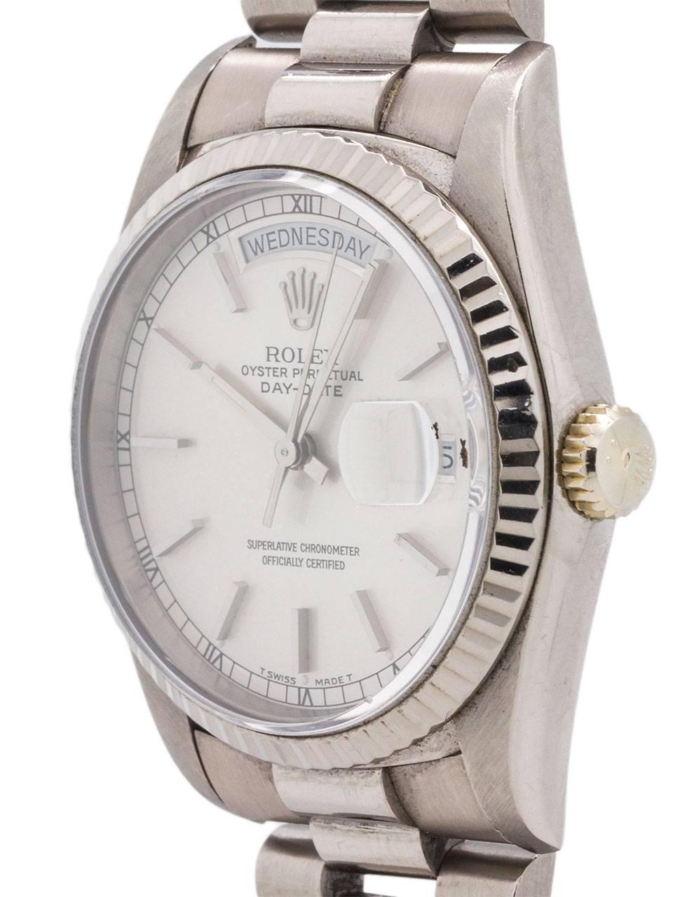 Rolex White Gold Day Date President Wristwatch Ref 18239, circa 1998 In Excellent Condition In West Hollywood, CA