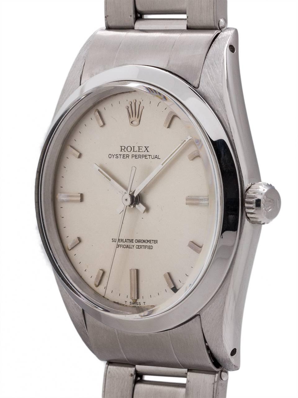 Rolex Stainless Steel Oyster Perpetual self winding wristwatch, circa 1968 In Excellent Condition In West Hollywood, CA