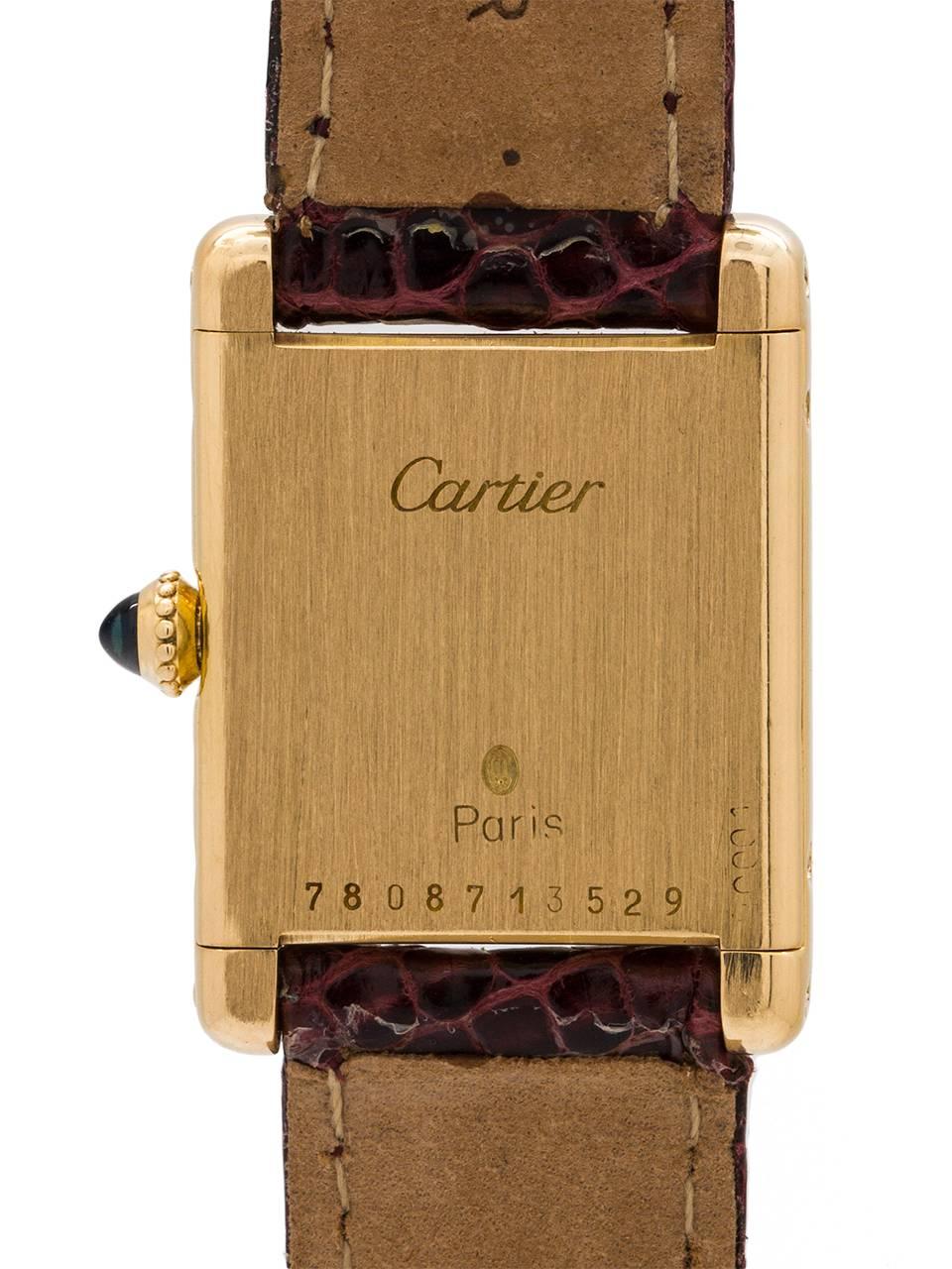 Women's Cartier Ladies Yellow Gold Tank Louis Manual Wind Wristwatch, circa 1970s