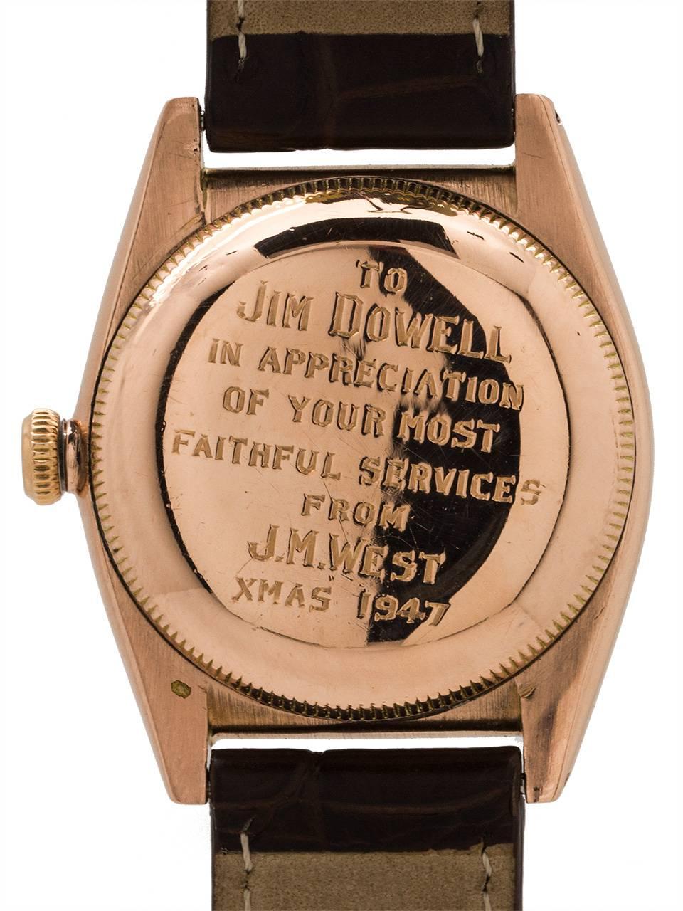 Men's Rolex Pink gold Bubbleback self winding wristwatch ref 3372, circa 1947