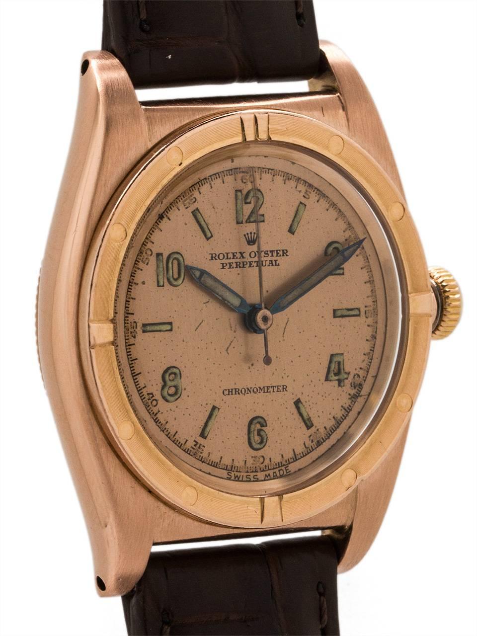 Rolex Pink gold Bubbleback self winding wristwatch ref 3372, circa 1947 In Excellent Condition In West Hollywood, CA