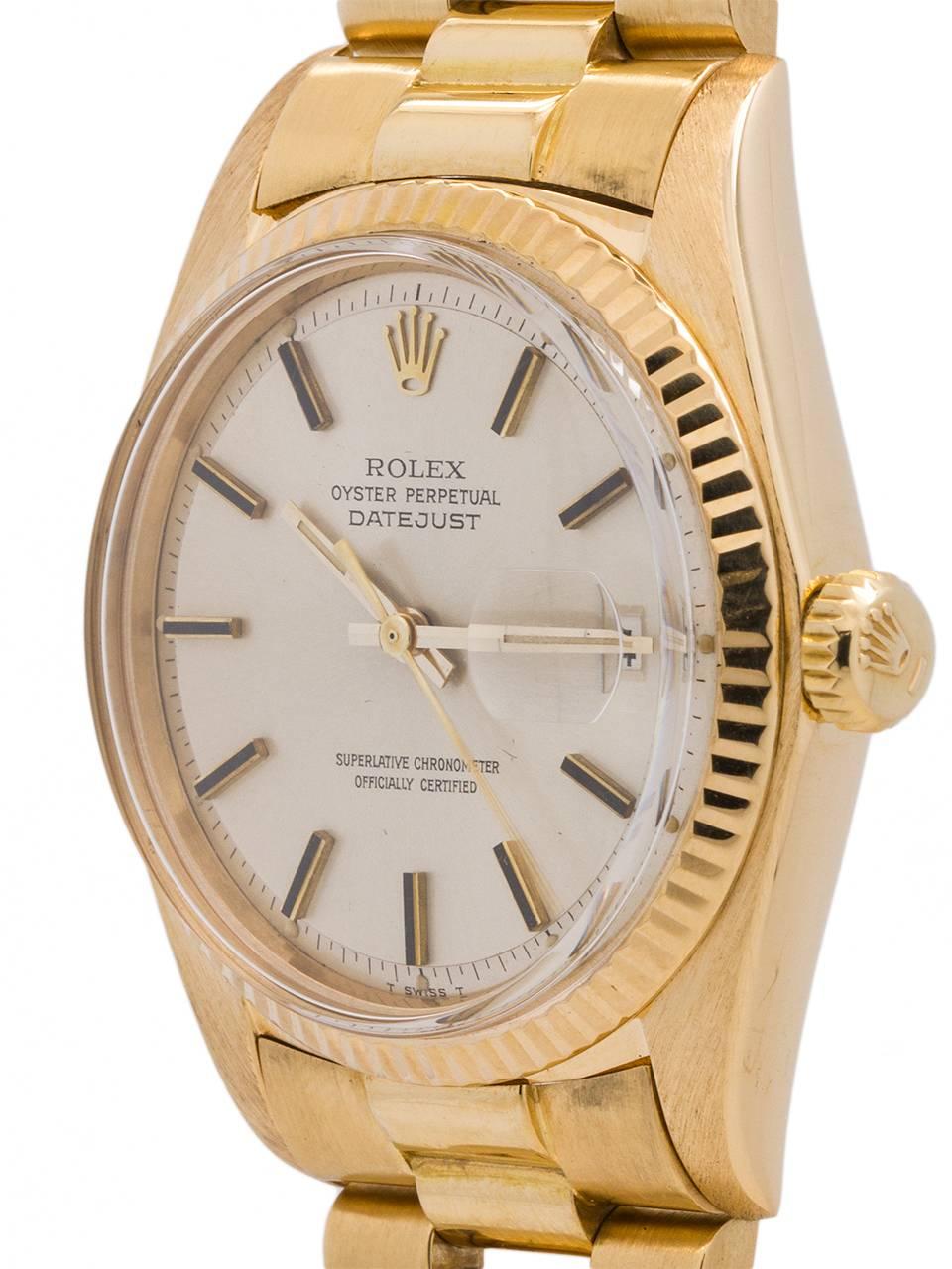 Rolex Yellow Gold Datejust Presidential Bracelet Wristwatch Ref 1601, circa 1972 In Excellent Condition In West Hollywood, CA