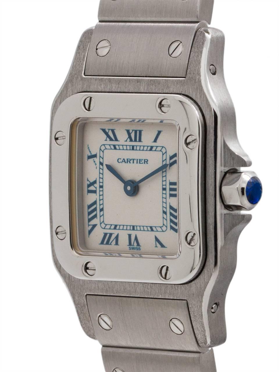 Cartier Ladies Stainless Steel Santos “Blue” quartz wristwatch, circa 2000s In Excellent Condition For Sale In West Hollywood, CA