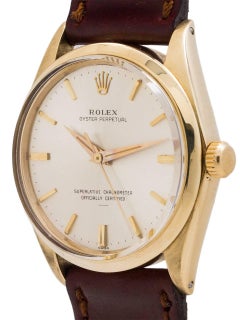 Rolex yellow gold Oyster Perpetual “Underline” Dial self winding wristwatch