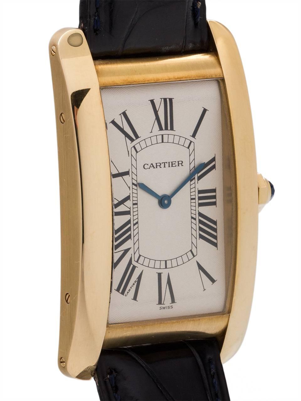 Cartier yellow gold Tank American Extra Large manual wristwatch, circa 1990s In Excellent Condition In West Hollywood, CA