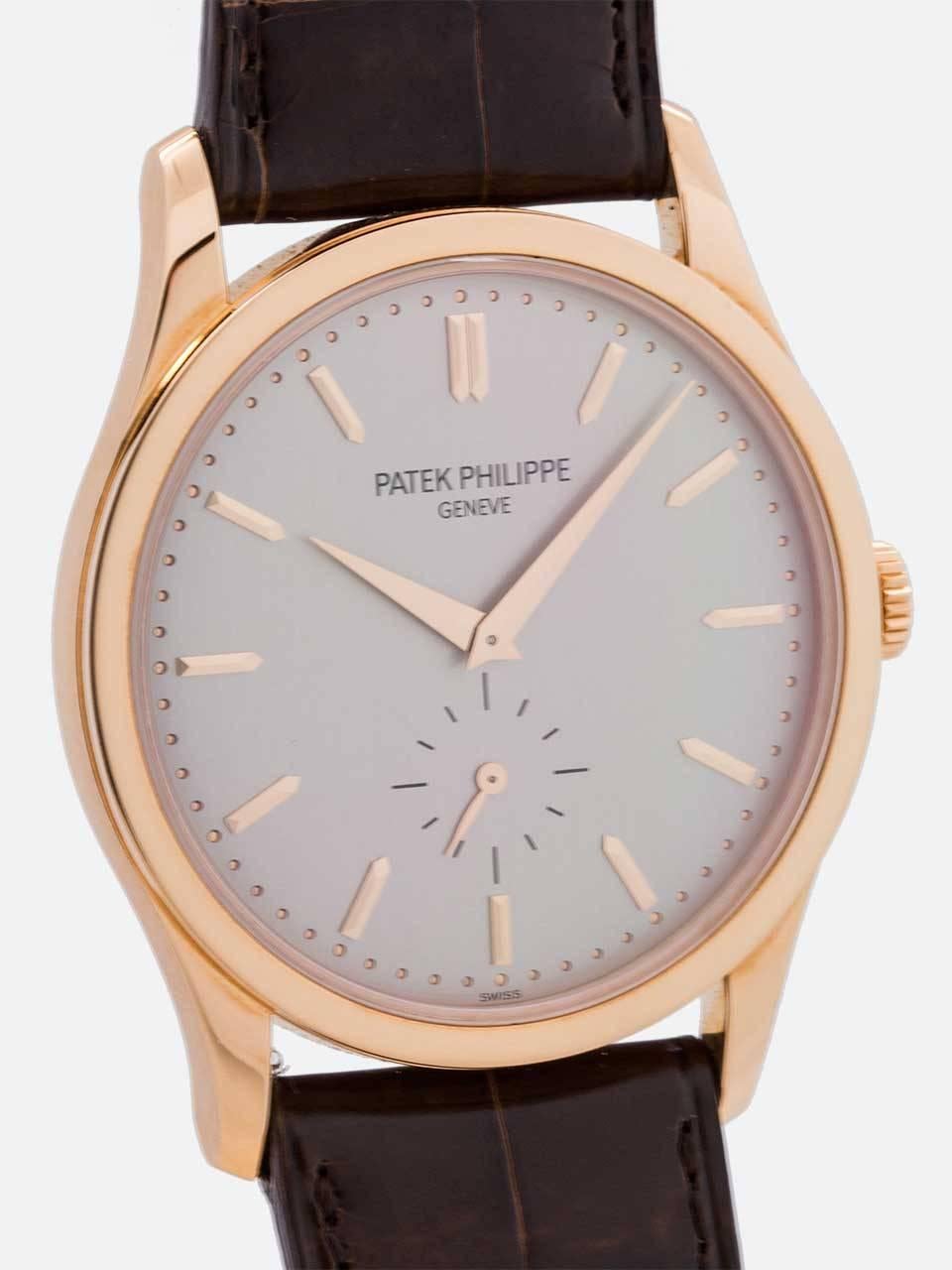 Patek Philippe Rose Gold Calatrava Manual Wristwatch Ref 5196R, circa 2000s In Excellent Condition In West Hollywood, CA