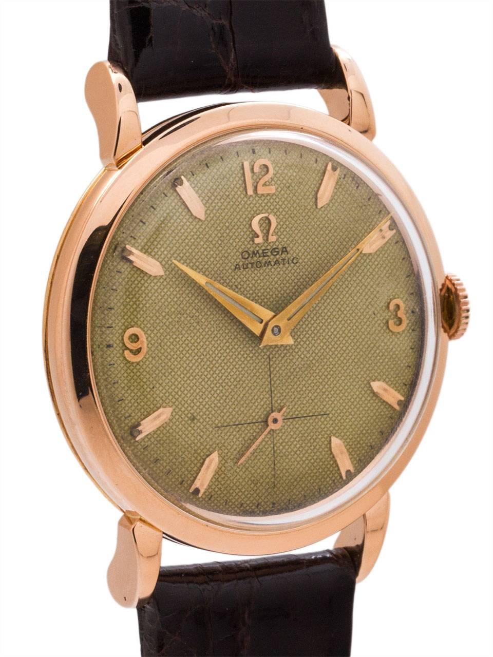 Omega Rose Gold Automatic Wristwatch, circa 1952 In Excellent Condition In West Hollywood, CA
