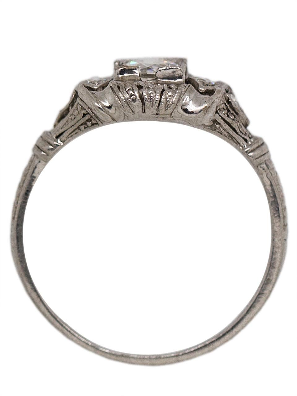 Old European Cut Vintage Art Deco Platinum Engagement Ring 0.36 Carat OEC G-SI1, circa 1930s For Sale