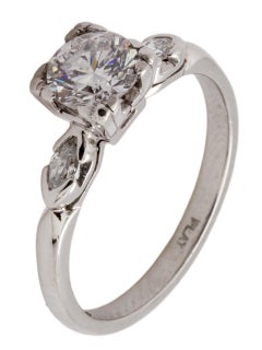 Vintage Platinum Engagement Ring 0.79 Carat Round Brilliant F-SI2, circa 1940s