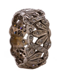 Vintage 14 Karat White Gold Wide Diamond Eternity Band 0.78 Carat, circa 1940s