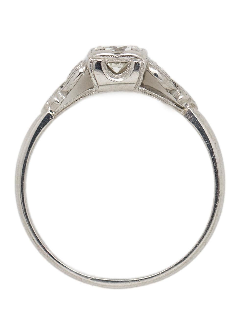 Art Deco Vintage Platinum Engagement Ring 0.38 Carat H-SI1 Round Brilliant, circa 1930s