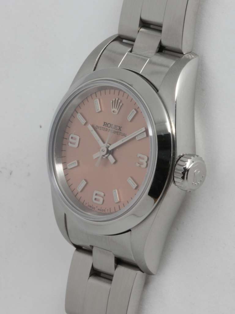 Rolex Lady's Stainless Steel Oyster Pereptual Wristwatch circa 1996 In Excellent Condition In West Hollywood, CA