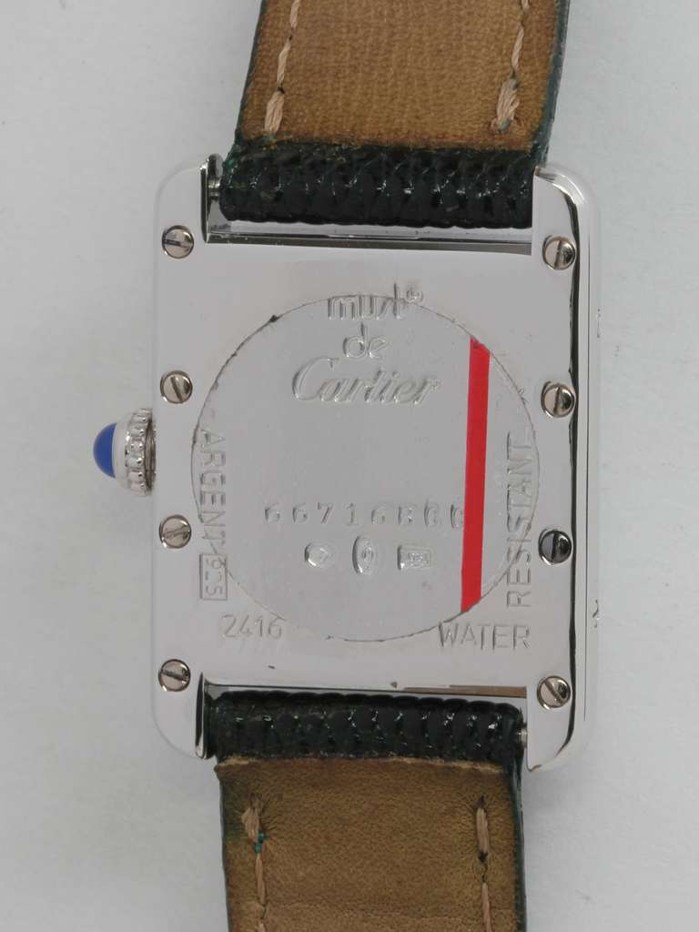 Women's Cartier Lady Sterling Silver Must de Cartier Tank Louis Wristwatch circa 2000