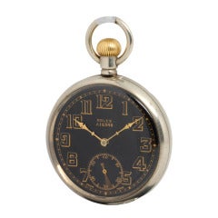 Antique Rolex Open Face British Military Pocket Watch with Black Dial circa 1920s