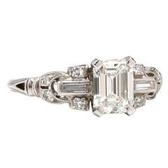 1930s Emerald Cut Diamond Platinum Engagement Ring
