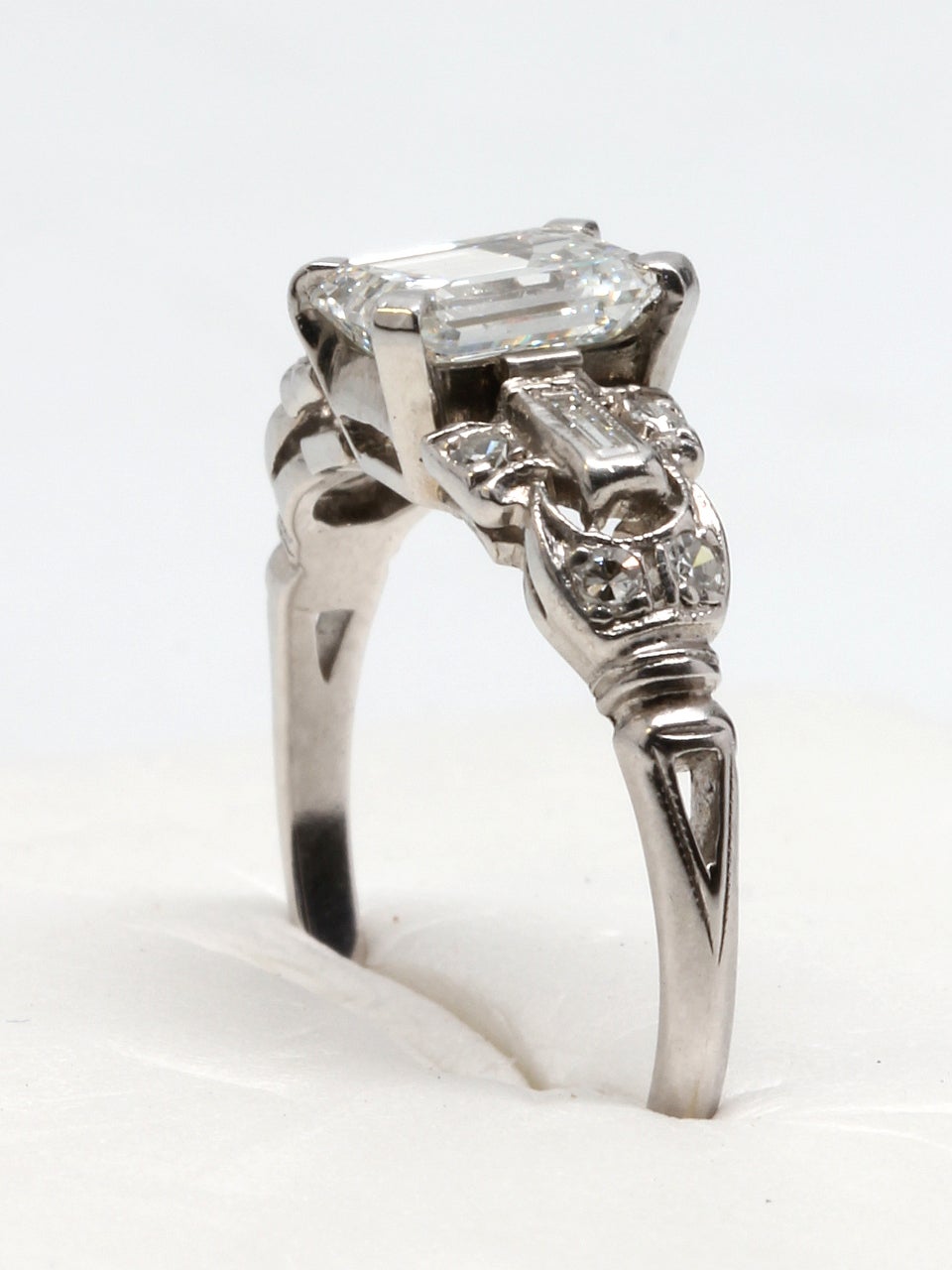 Women's 1930s Emerald Cut Diamond Platinum Engagement Ring