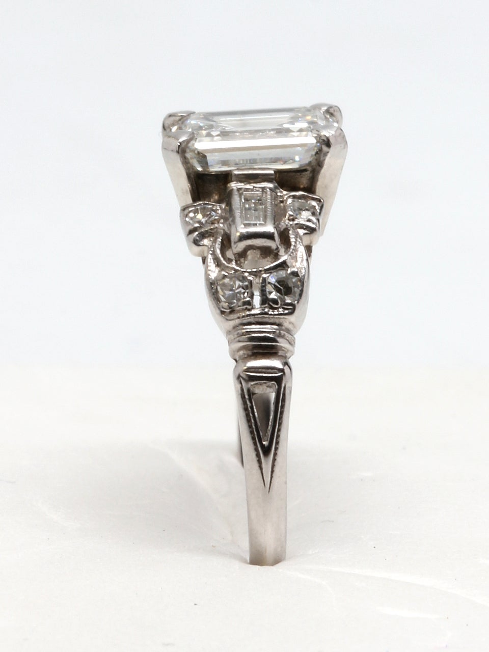 1930s Emerald Cut Diamond Platinum Engagement Ring 1