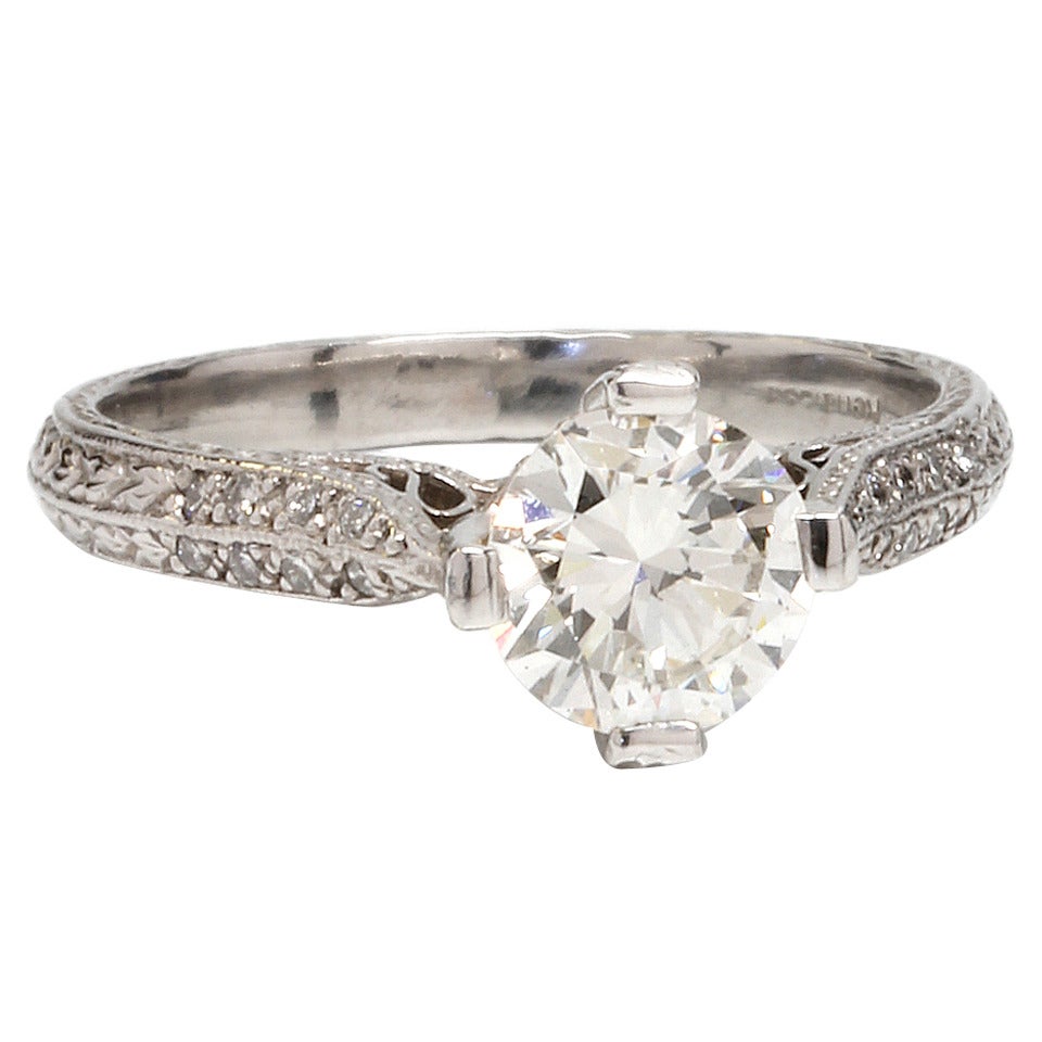 "New Vintage" Platinum Engagement Ring Certified 1.05ct Transitional Cut H-VS1  For Sale