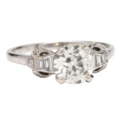 Vintage Diamond Engagement Ring Platinum 1.61 Old European Cut H-VS1, 1940s