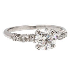 1930s Inspired Platinum and Round Brilliant Cut Diamond Engagement Ring 7
