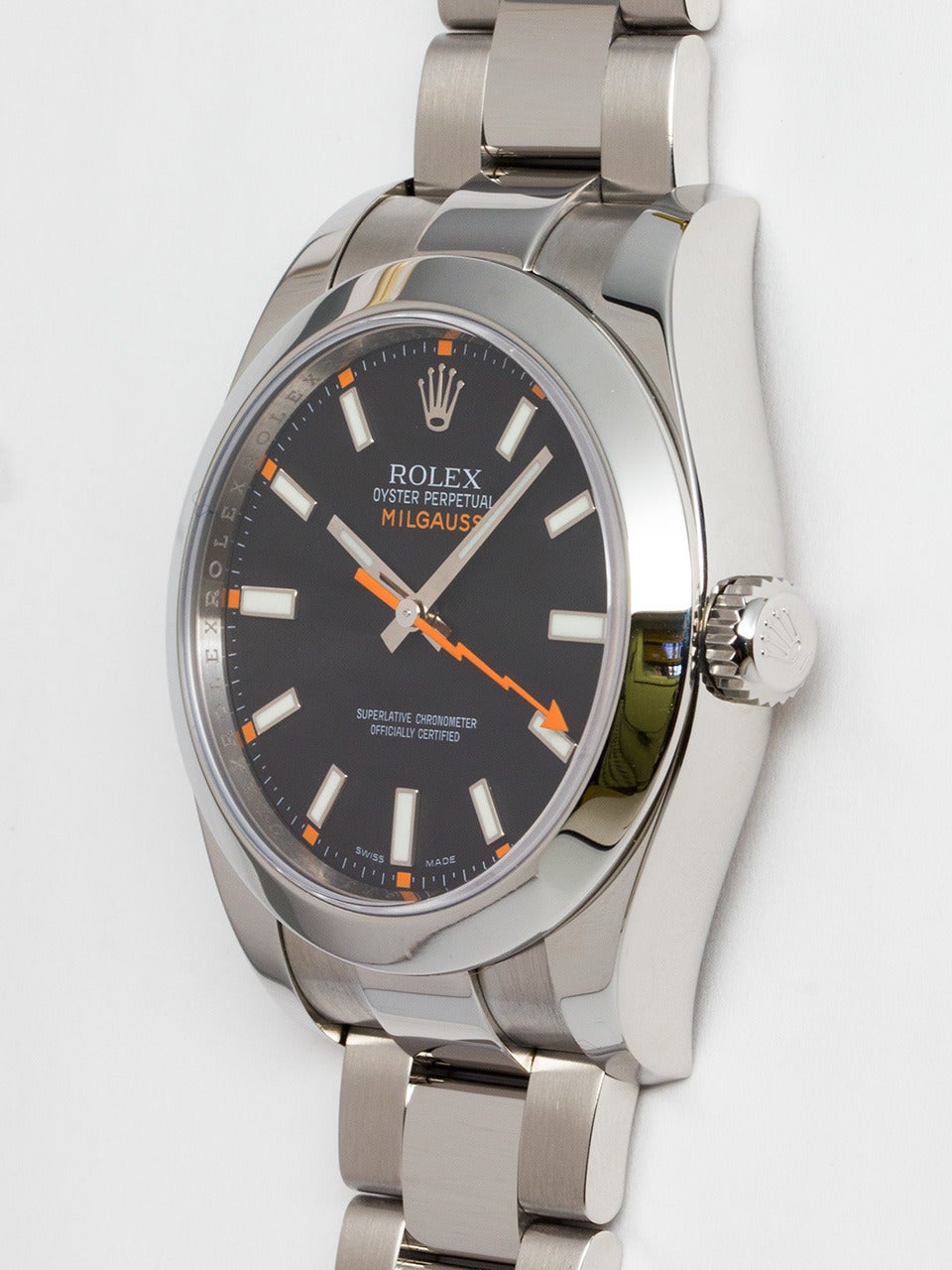 Rolex Stainless Steel Milgauss Chronometer Wristwatch Ref 116400 In Excellent Condition In West Hollywood, CA