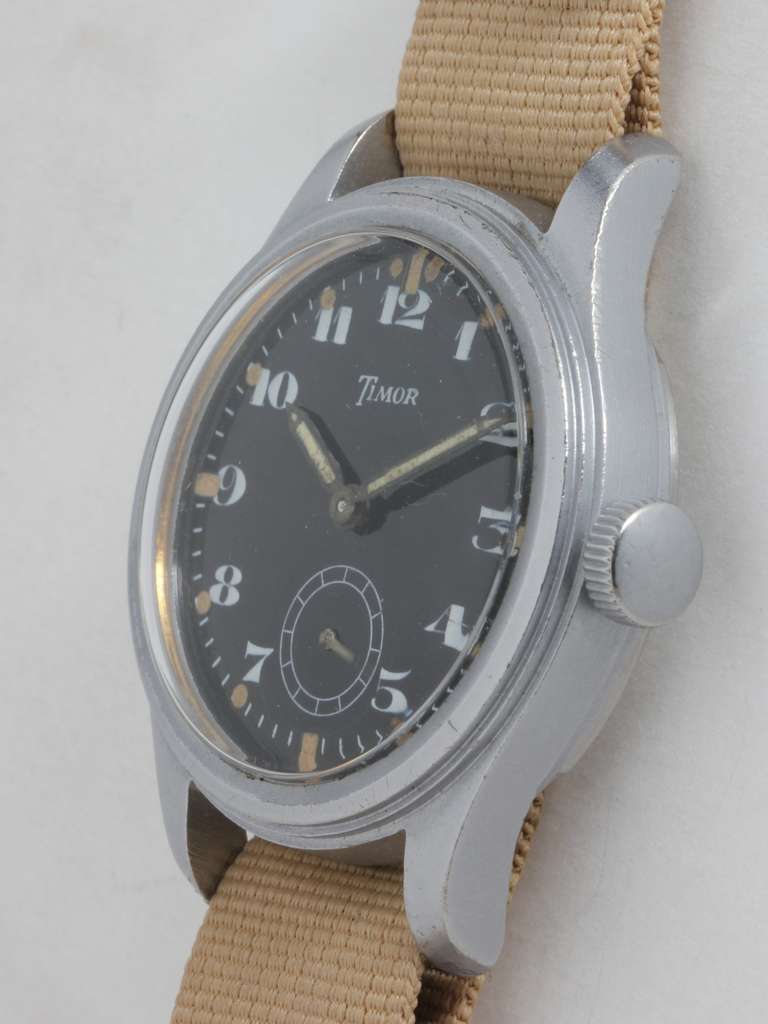 Men's Timor Brushed Metal British Military Broad Arrow Wristwatch circa 1940s