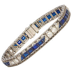 1930s Art Deco Sapphire Diamond Platinum Bracelet