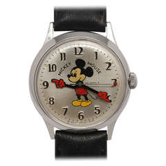 Vintage Helbros Stainless Steel and Base Metal Mickey Mouse Wristwatch circa 1970s