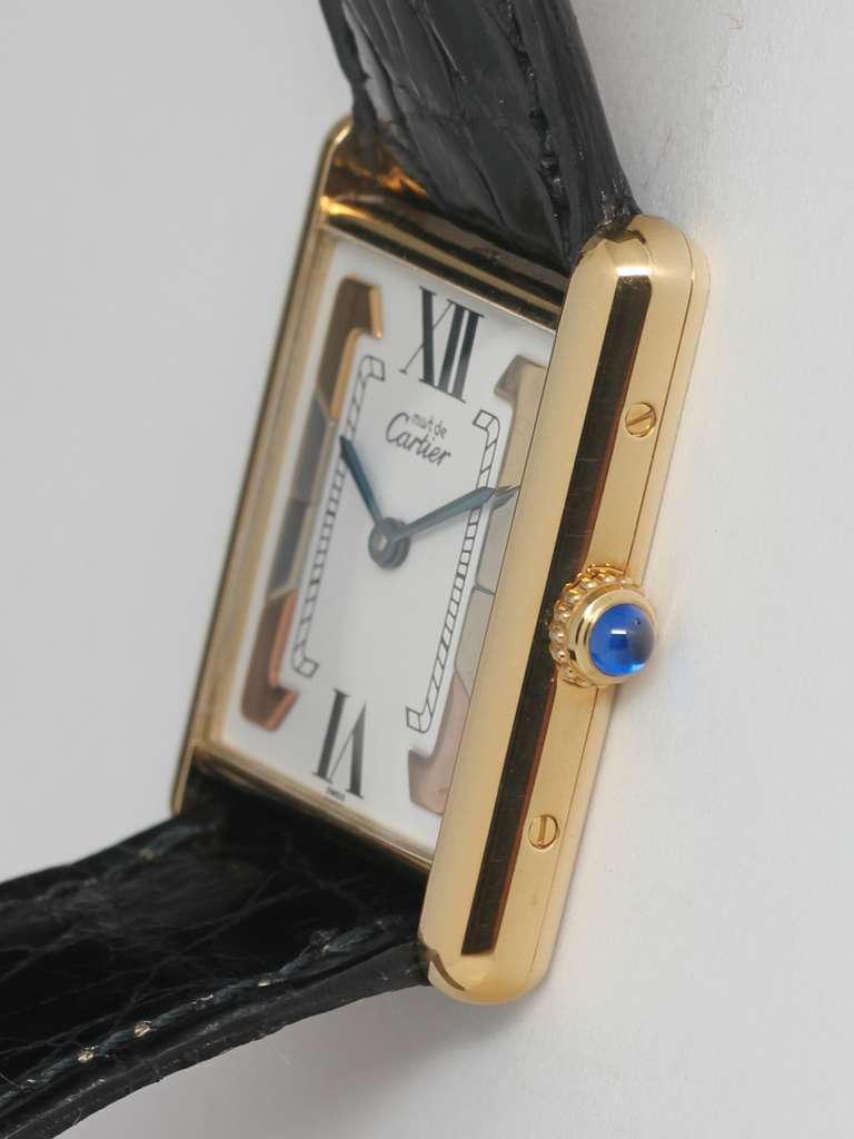 Women's Cartier Man's Gilt Silver Tank Louis Must de Cartier Wristwatch circa 1990s