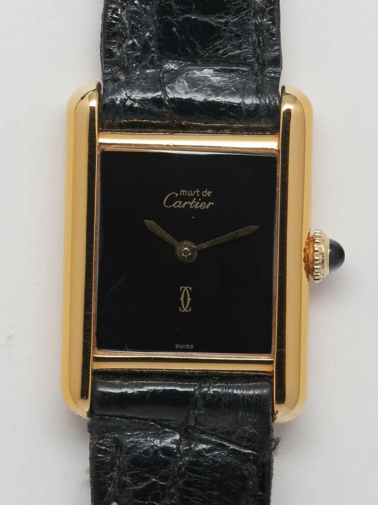 Cartier Lady's Gilt Silver Tank Louis Must de Cartier Wristwatch circa 1990s In Excellent Condition In West Hollywood, CA