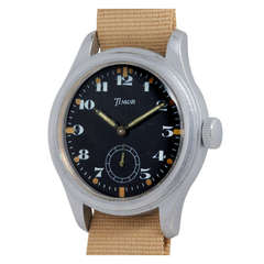 Timor Brushed Metal British Military Broad Arrow Wristwatch circa 1940s