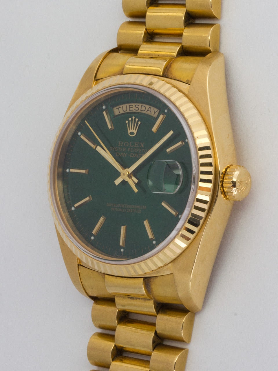 Rolex Yellow Gold Day Date President Wristwatch Ref 18038 In Good Condition In West Hollywood, CA