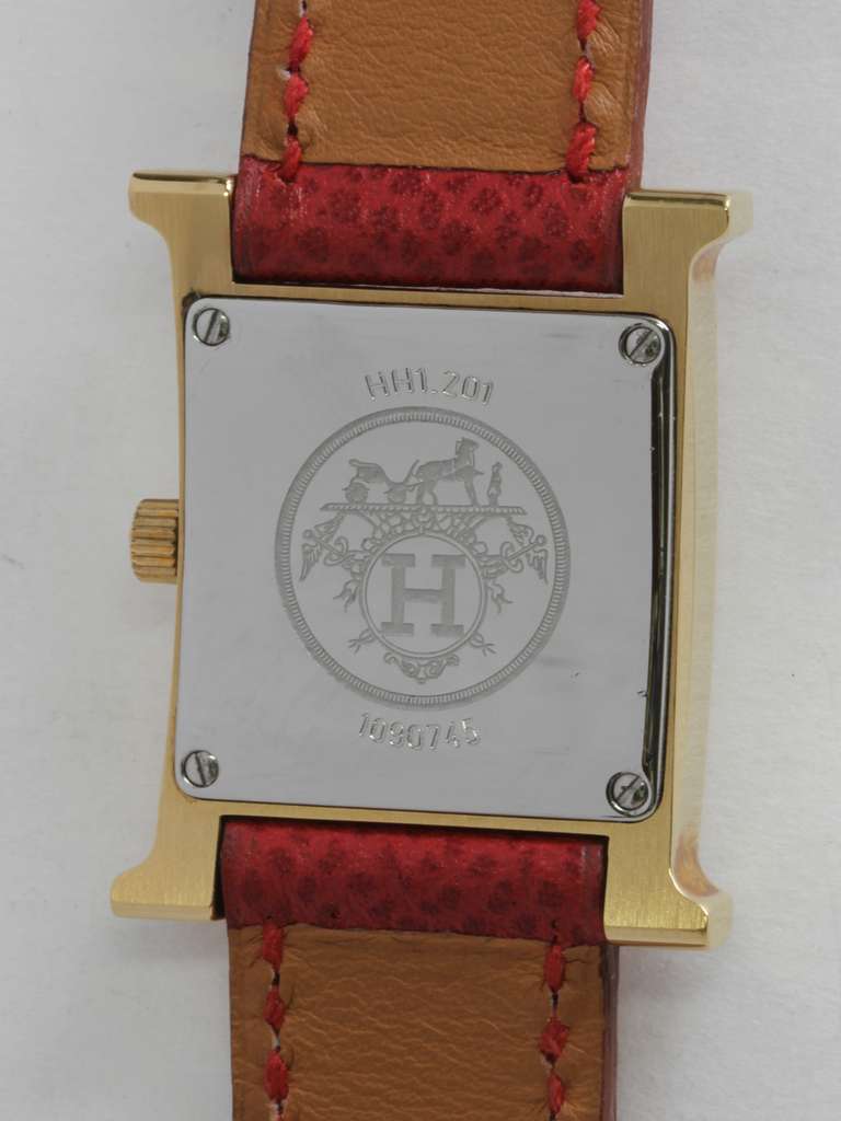 Hermes Lady's Gilt Red H Hour Wristwatch circa 2000s 1