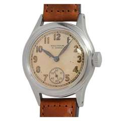 Vintage Waltham Base Metal WWII-Era Military Wristwatch circa 1940s