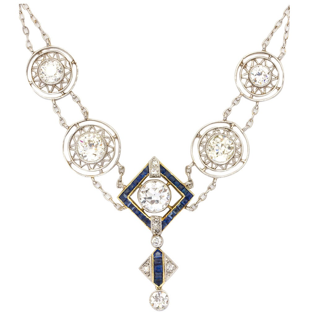 1920s Art Deco 3.50 Carat Platinum 18 Karat and Diamond Lavalier Necklace