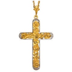 Platinum and Gold Rose Cross with Rose Cut Diamonds 12