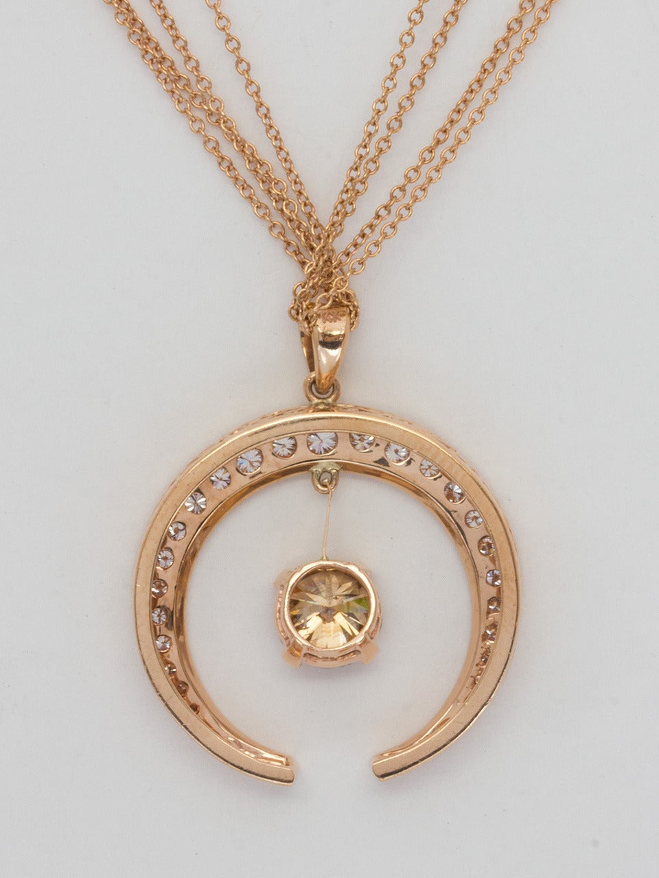 Cognac Diamond and Rose Gold Pendant In Excellent Condition In West Hollywood, CA