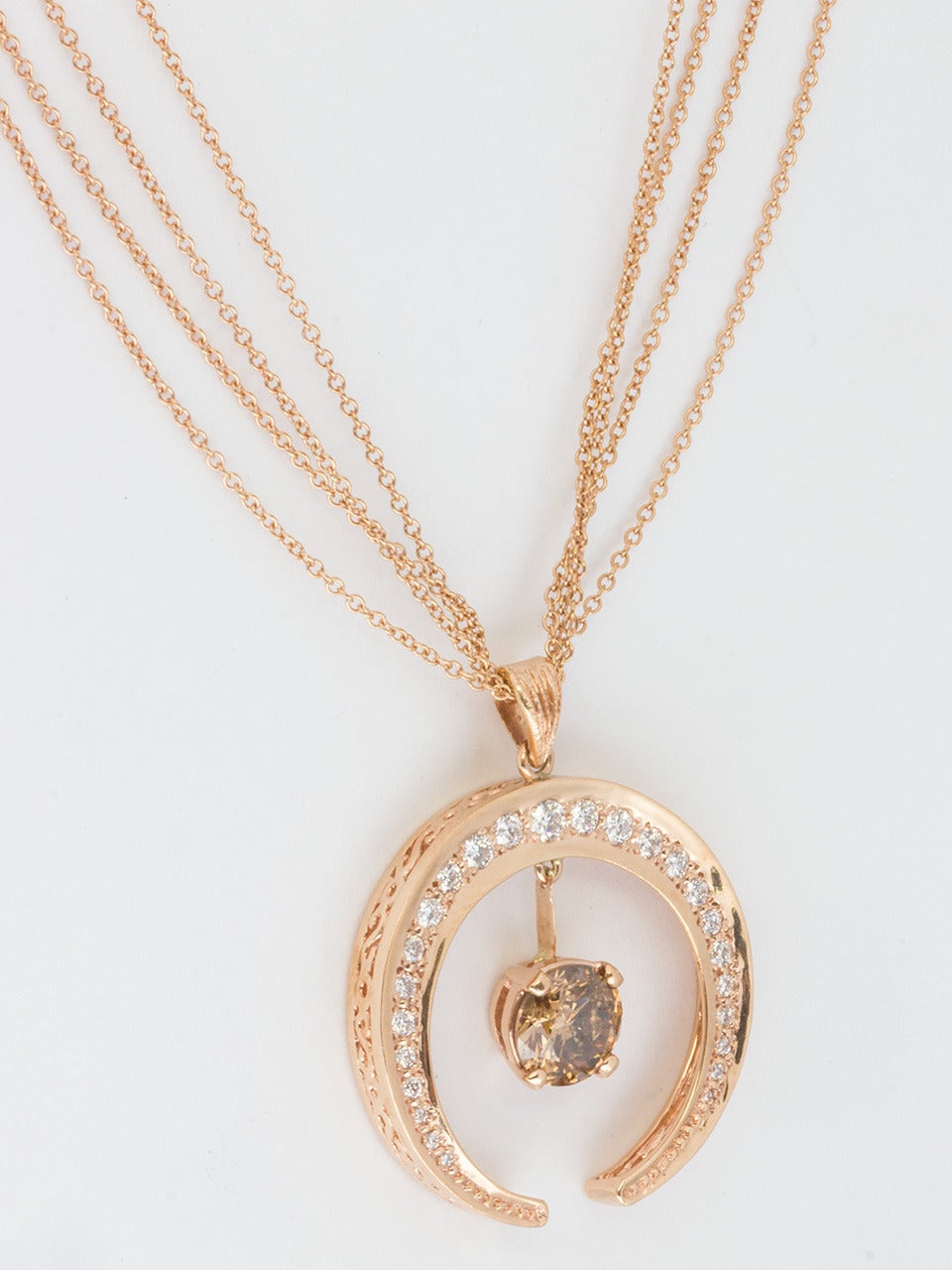 Women's Cognac Diamond and Rose Gold Pendant