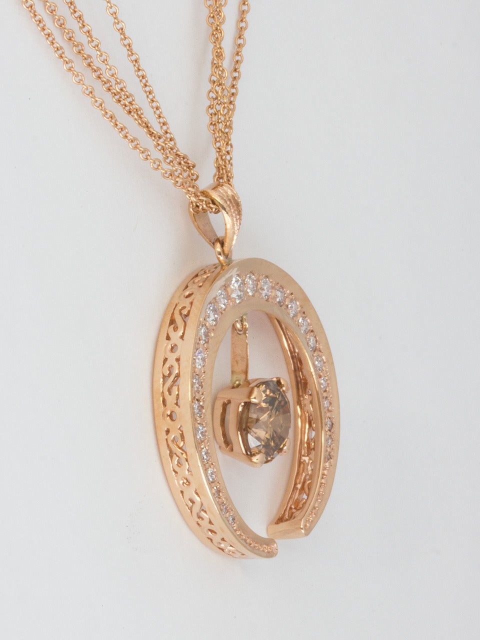 Contemporary Cognac Diamond and Rose Gold Pendant
