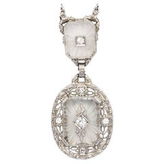 Antique Frosted Crystal Diamond Lavaliere Necklace, circa 1920s