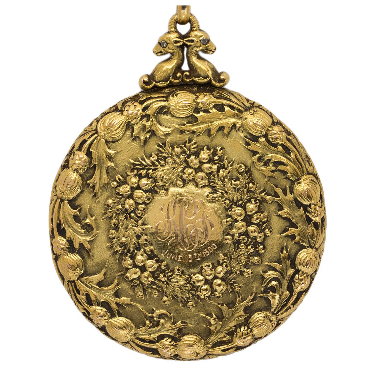 Yellow Gold Repousse Locket For Sale
