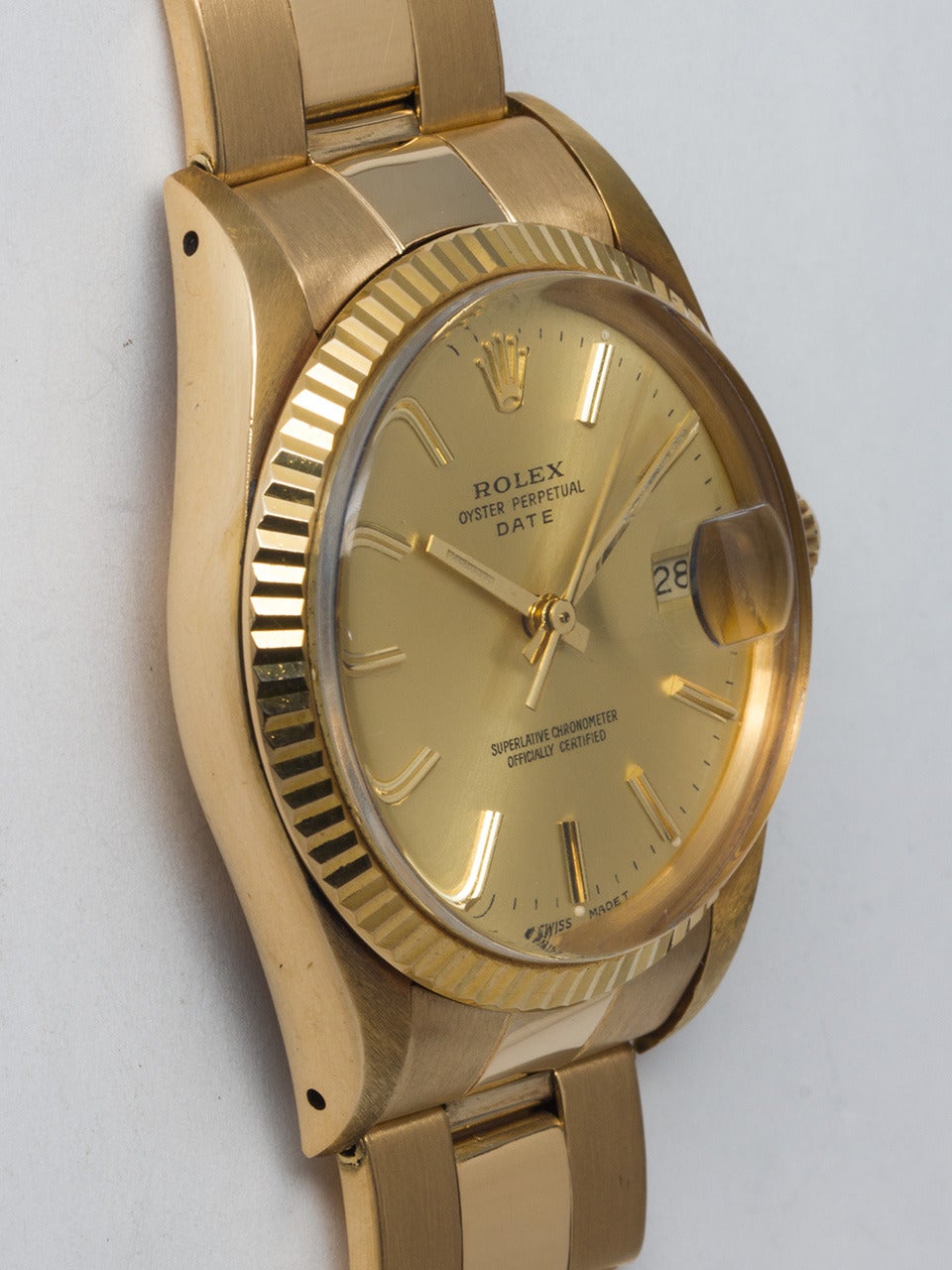 Rolex Yellow Gold Oyster Perpetual Date Wristwatch Ref 15038